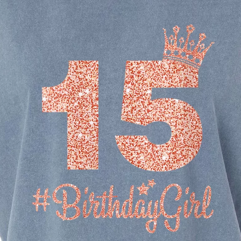 Wo 15 #BirthdayGirl Sweet fifteen 15th Pink Crown Tee for Girl V-Neck Garment-Dyed Women's Muscle Tee