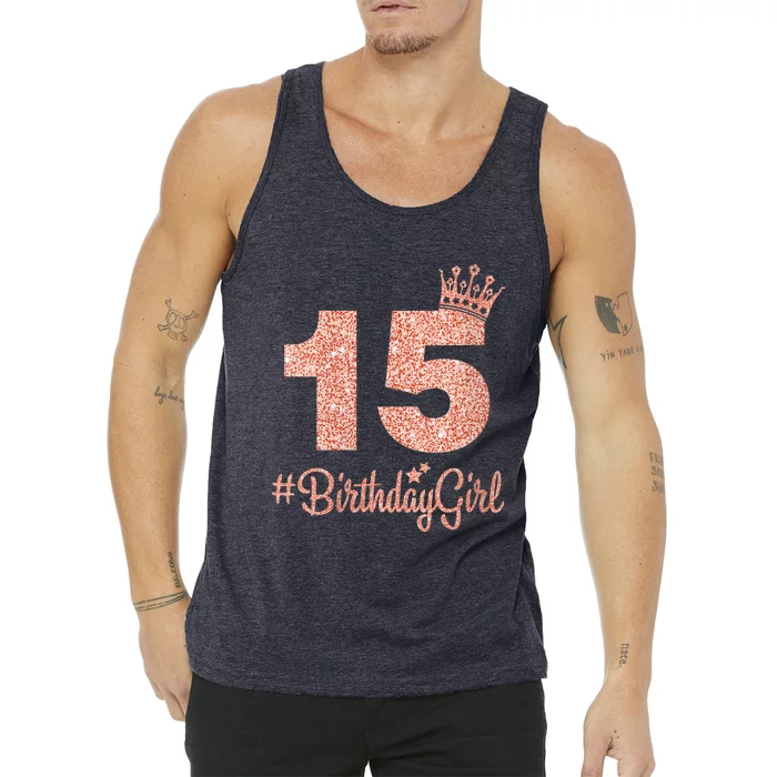 Wo 15 #BirthdayGirl Sweet fifteen 15th Pink Crown Tee for Girl V-Neck Tank Top