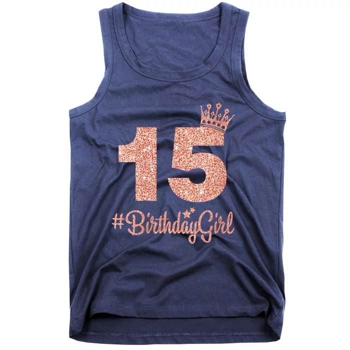 Wo 15 #BirthdayGirl Sweet fifteen 15th Pink Crown Tee for Girl V-Neck Tank Top