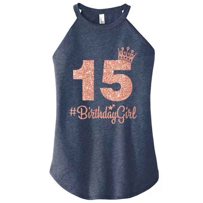 Wo 15 #BirthdayGirl Sweet fifteen 15th Pink Crown Tee for Girl V-Neck Women’s Perfect Tri Rocker Tank