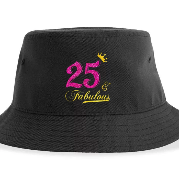 Womens 25 And Fabulous Diamond Crown Happy 25th Birthday Sustainable Bucket Hat