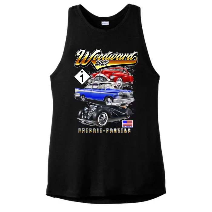 Woodward 2024 Classic Cruise Detroit To Pontiac Trio Of Cars Ladies Tri-Blend Wicking Tank