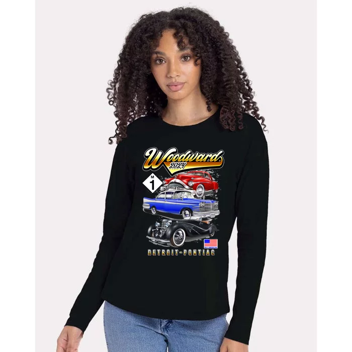 Woodward 2024 Classic Cruise Detroit To Pontiac Trio Of Cars Womens Cotton Relaxed Long Sleeve T-Shirt