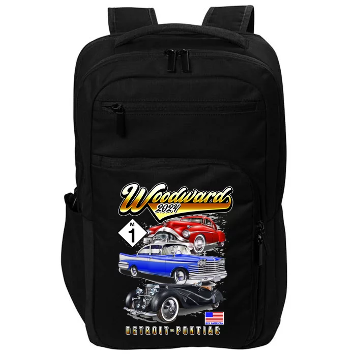 Woodward 2024 Classic Cruise Detroit To Pontiac Trio Of Cars Impact Tech Backpack