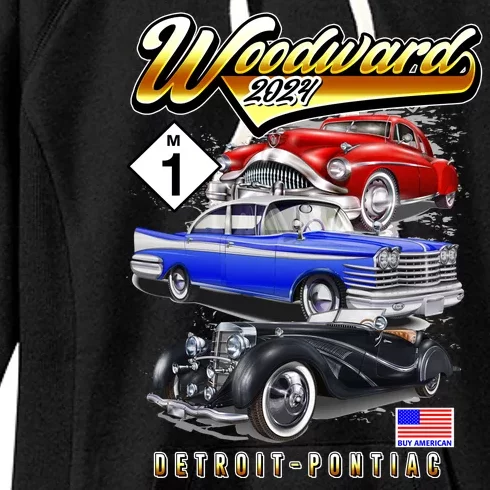 Woodward 2024 Classic Cruise Detroit To Pontiac Trio Of Cars Women's Fleece Hoodie