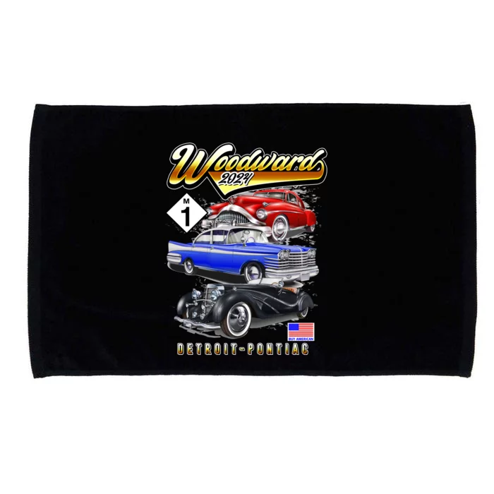 Woodward 2024 Classic Cruise Detroit To Pontiac Trio Of Cars Microfiber Hand Towel