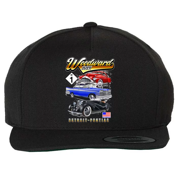 Woodward 2024 Classic Cruise Detroit To Pontiac Trio Of Cars Wool Snapback Cap