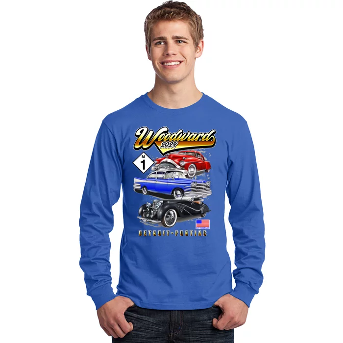 Woodward 2024 Classic Cruise Detroit To Pontiac Trio Of Cars Long Sleeve Shirt