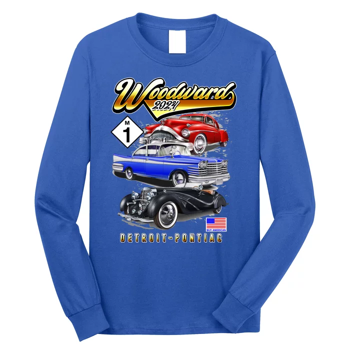 Woodward 2024 Classic Cruise Detroit To Pontiac Trio Of Cars Long Sleeve Shirt