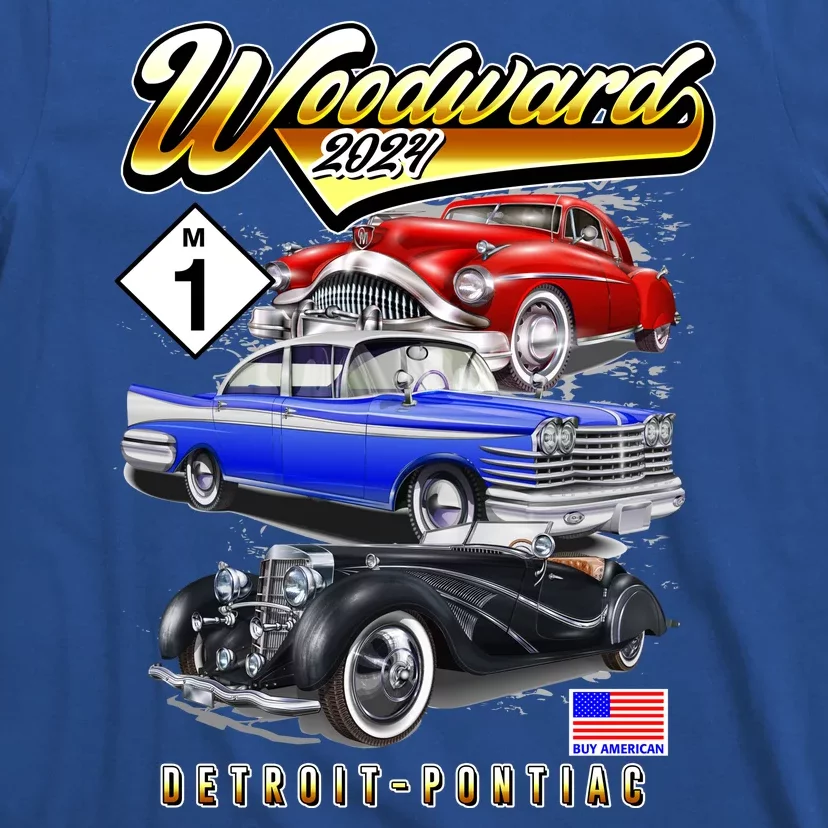 Woodward 2024 Classic Cruise Detroit To Pontiac Trio Of Cars T-Shirt