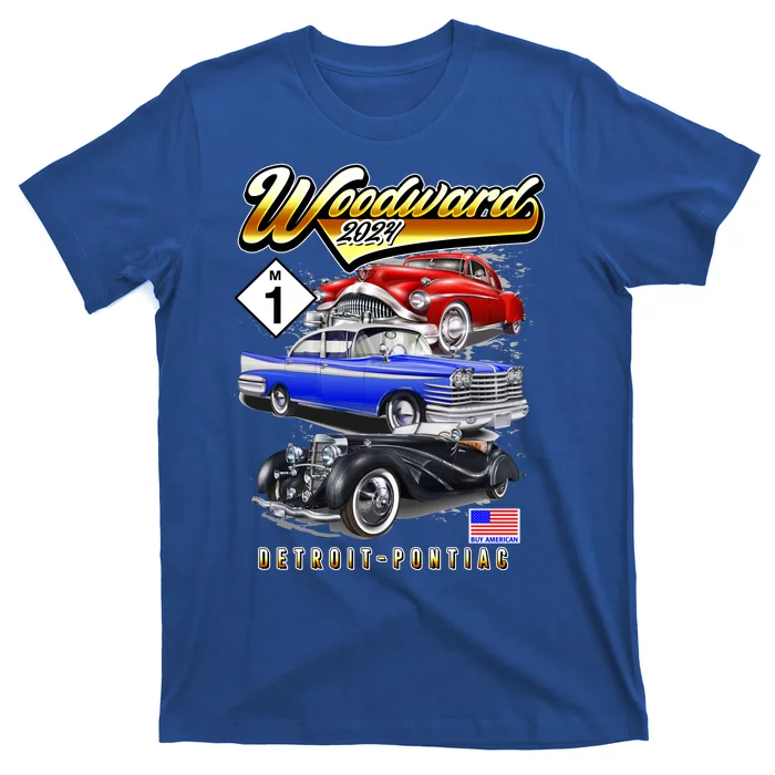 Woodward 2024 Classic Cruise Detroit To Pontiac Trio Of Cars T-Shirt