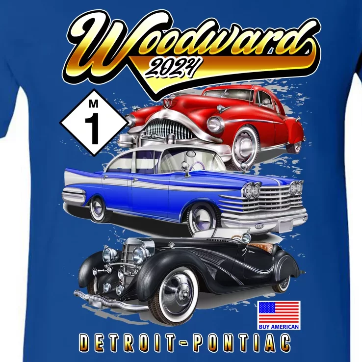 Woodward 2024 Classic Cruise Detroit To Pontiac Trio Of Cars V-Neck T-Shirt