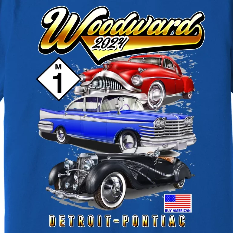 Woodward 2024 Classic Cruise Detroit To Pontiac Trio Of Cars Premium T-Shirt