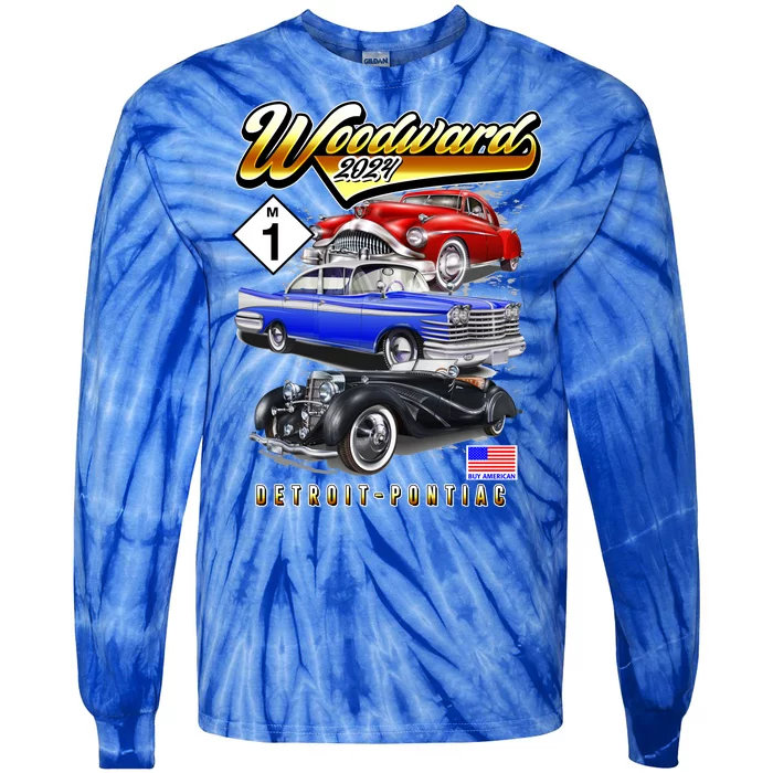 Woodward 2024 Classic Cruise Detroit To Pontiac Trio Of Cars Tie-Dye Long Sleeve Shirt