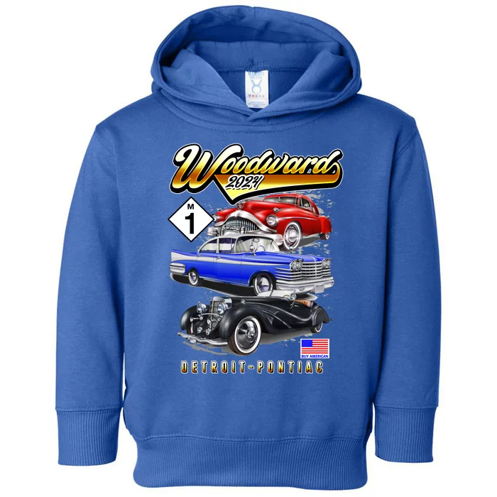 Woodward 2024 Classic Cruise Detroit To Pontiac Trio Of Cars Toddler Hoodie