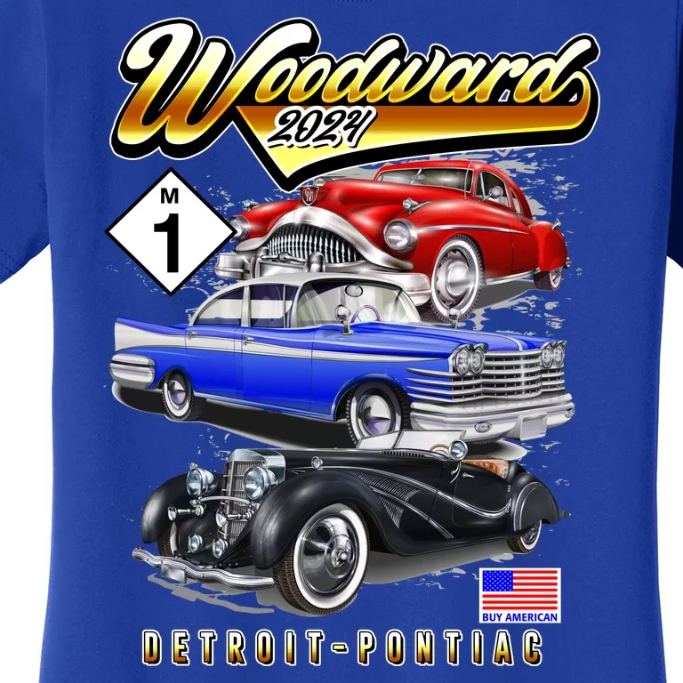 Woodward 2024 Classic Cruise Detroit To Pontiac Trio Of Cars Women's T-Shirt