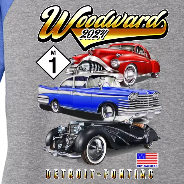 Woodward 2024 Classic Cruise Detroit To Pontiac Trio Of Cars Women's Tri-Blend 3/4-Sleeve Raglan Shirt