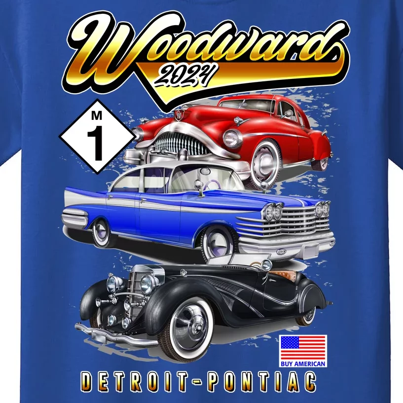 Woodward 2024 Classic Cruise Detroit To Pontiac Trio Of Cars Kids T-Shirt