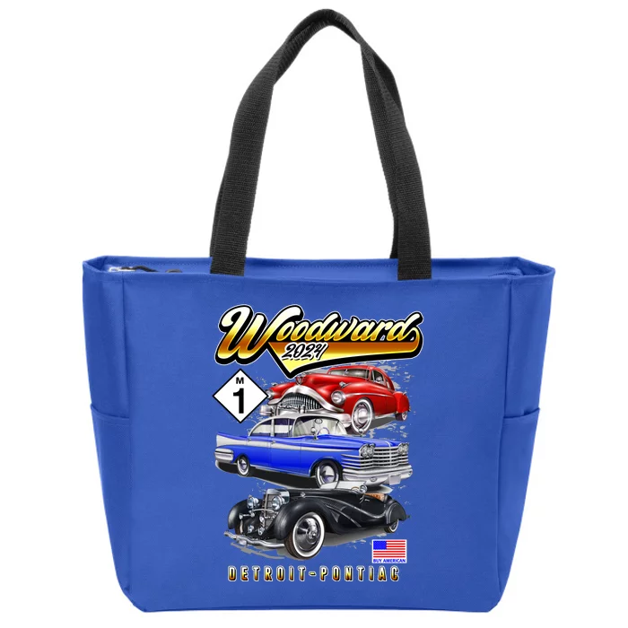 Woodward 2024 Classic Cruise Detroit To Pontiac Trio Of Cars Zip Tote Bag