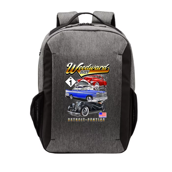 Woodward 2024 Classic Cruise Detroit To Pontiac Trio Of Cars Vector Backpack