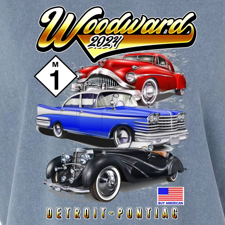 Woodward 2024 Classic Cruise Detroit To Pontiac Trio Of Cars Garment-Dyed Women's Muscle Tee