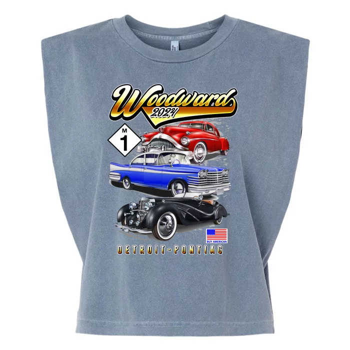 Woodward 2024 Classic Cruise Detroit To Pontiac Trio Of Cars Garment-Dyed Women's Muscle Tee