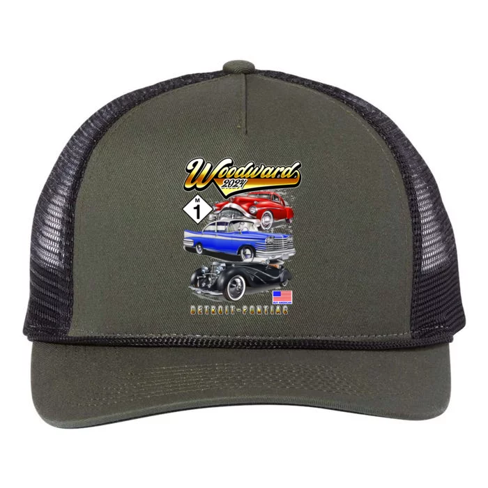 Woodward 2024 Classic Cruise Detroit To Pontiac Trio Of Cars Retro Rope Trucker Hat Cap