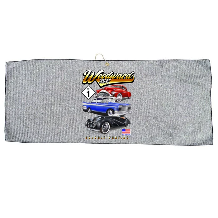 Woodward 2024 Classic Cruise Detroit To Pontiac Trio Of Cars Large Microfiber Waffle Golf Towel