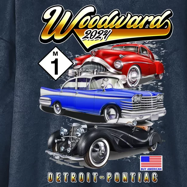 Woodward 2024 Classic Cruise Detroit To Pontiac Trio Of Cars Hooded Wearable Blanket