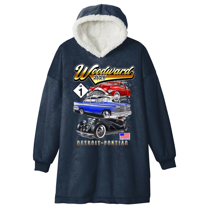 Woodward 2024 Classic Cruise Detroit To Pontiac Trio Of Cars Hooded Wearable Blanket