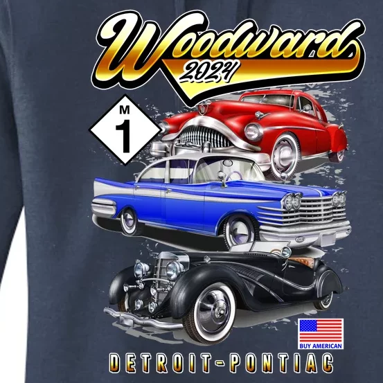 Woodward 2024 Classic Cruise Detroit To Pontiac Trio Of Cars Women's Pullover Hoodie