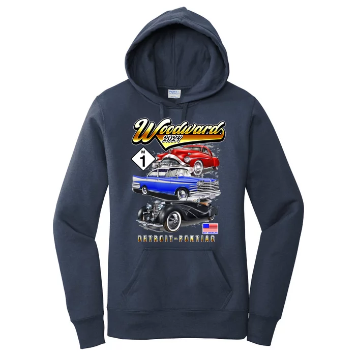 Woodward 2024 Classic Cruise Detroit To Pontiac Trio Of Cars Women's Pullover Hoodie