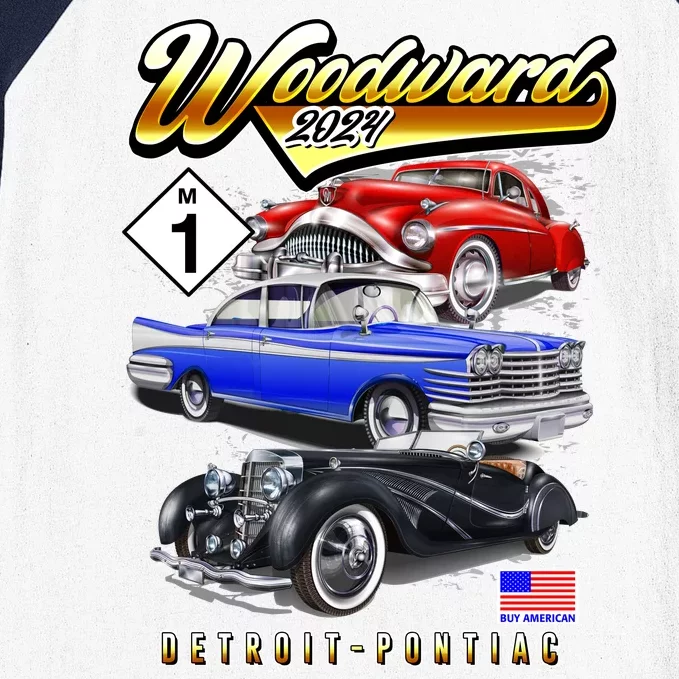 Woodward 2024 Classic Cruise Detroit To Pontiac Trio Of Cars Baseball Sleeve Shirt