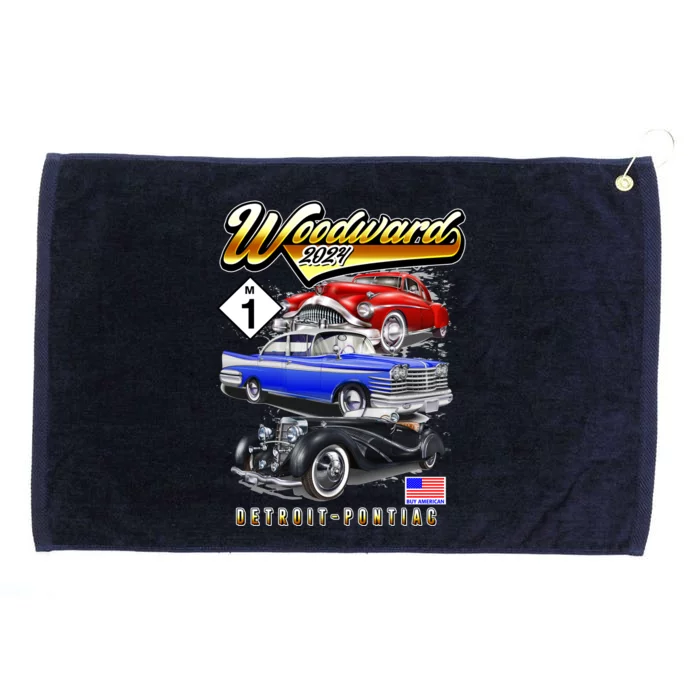 Woodward 2024 Classic Cruise Detroit To Pontiac Trio Of Cars Grommeted Golf Towel