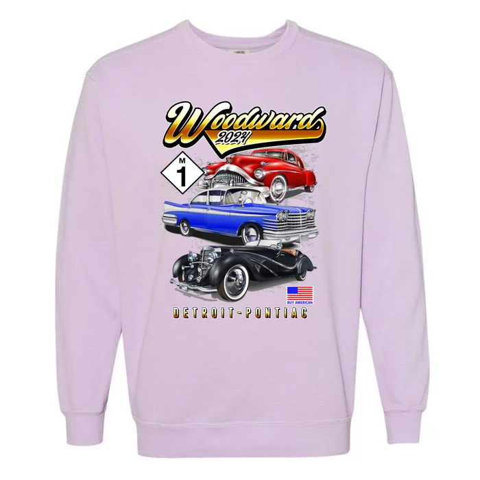 Woodward 2024 Classic Cruise Detroit To Pontiac Trio Of Cars Garment-Dyed Sweatshirt