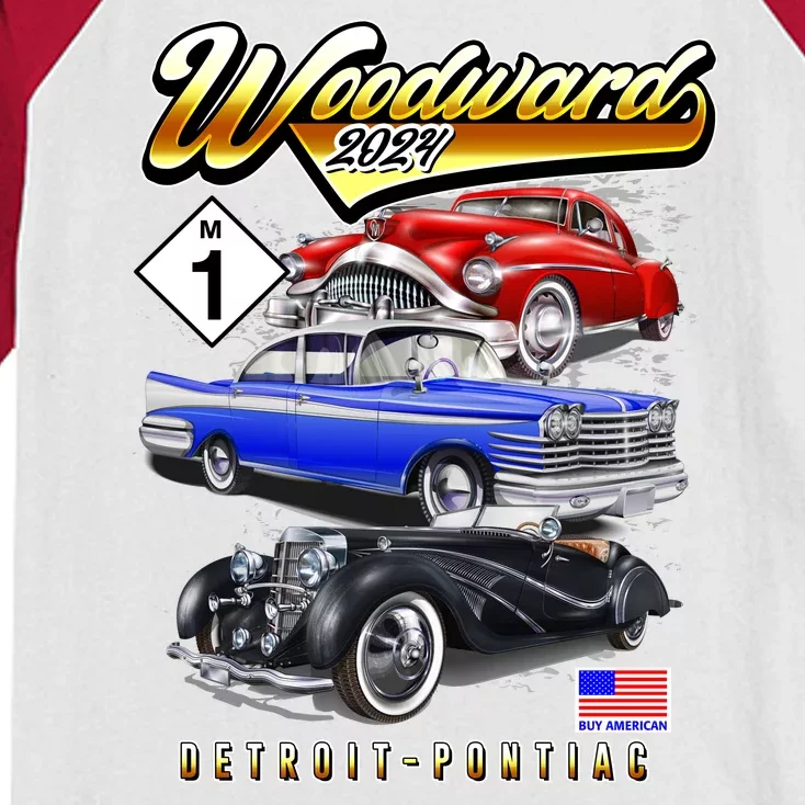 Woodward 2024 Classic Cruise Detroit To Pontiac Trio Of Cars Kids Colorblock Raglan Jersey