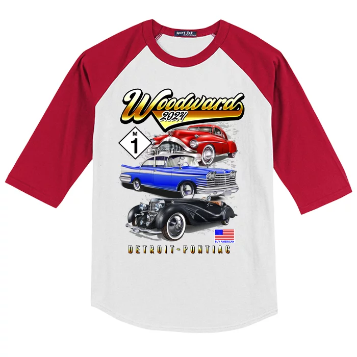 Woodward 2024 Classic Cruise Detroit To Pontiac Trio Of Cars Kids Colorblock Raglan Jersey