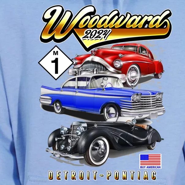 Woodward 2024 Classic Cruise Detroit To Pontiac Trio Of Cars Unisex Surf Hoodie