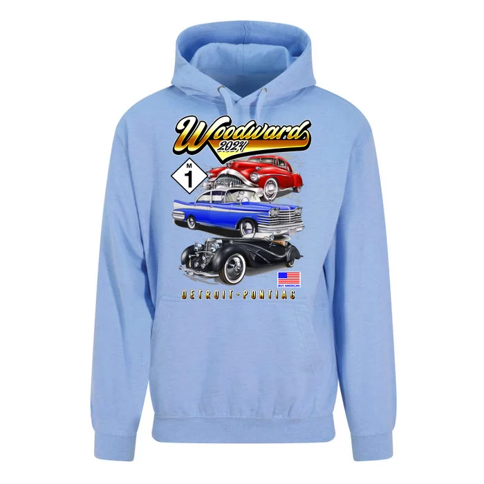 Woodward 2024 Classic Cruise Detroit To Pontiac Trio Of Cars Unisex Surf Hoodie