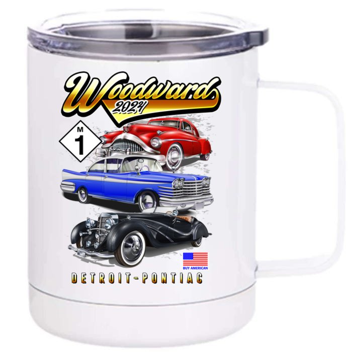 Woodward 2024 Classic Cruise Detroit To Pontiac Trio Of Cars Front & Back 12oz Stainless Steel Tumbler Cup