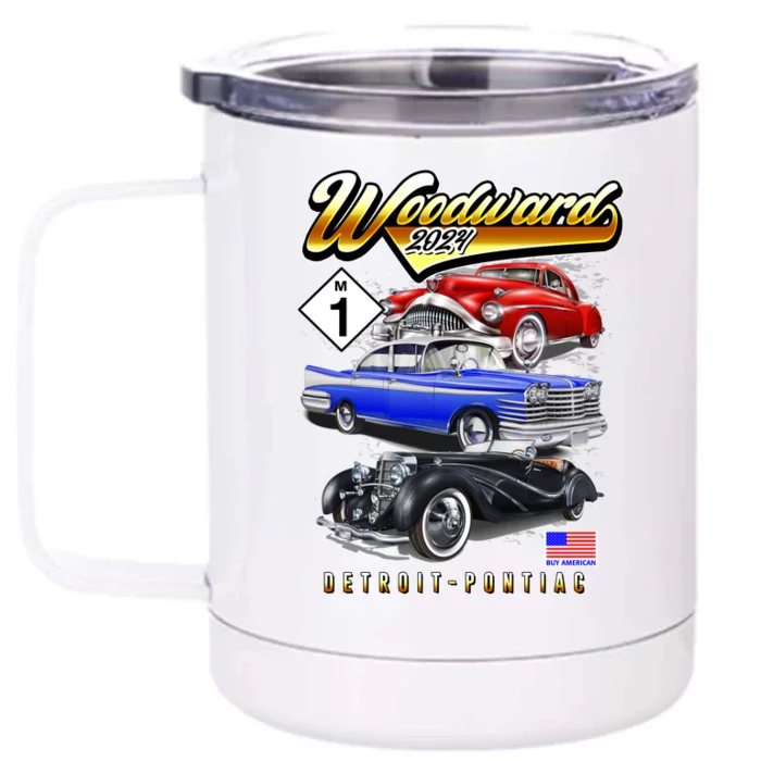 Woodward 2024 Classic Cruise Detroit To Pontiac Trio Of Cars Front & Back 12oz Stainless Steel Tumbler Cup