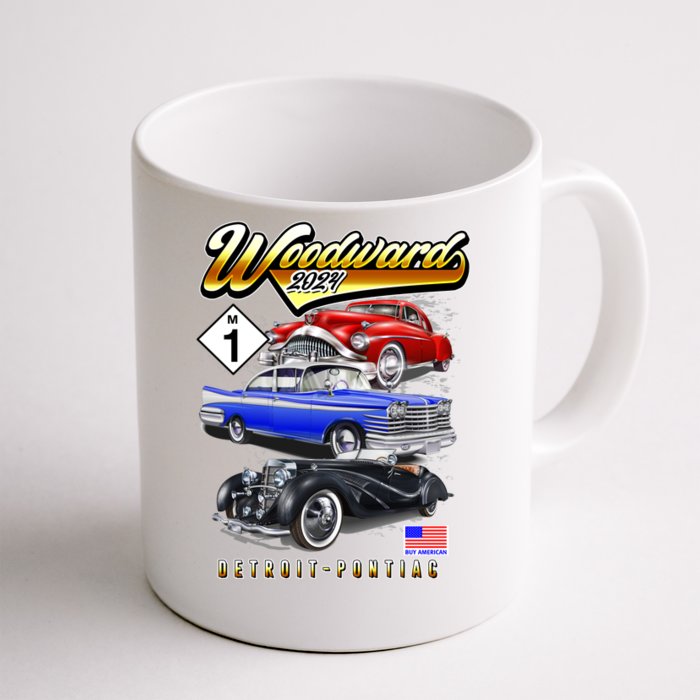 Woodward 2024 Classic Cruise Detroit To Pontiac Trio Of Cars Front & Back Coffee Mug