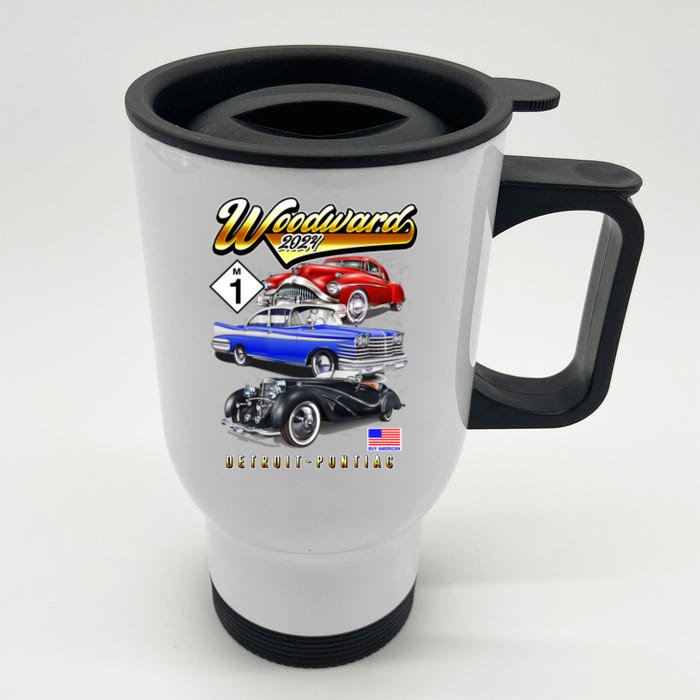 Woodward 2024 Classic Cruise Detroit To Pontiac Trio Of Cars Front & Back Stainless Steel Travel Mug