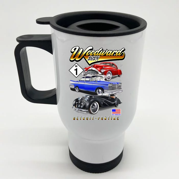 Woodward 2024 Classic Cruise Detroit To Pontiac Trio Of Cars Front & Back Stainless Steel Travel Mug