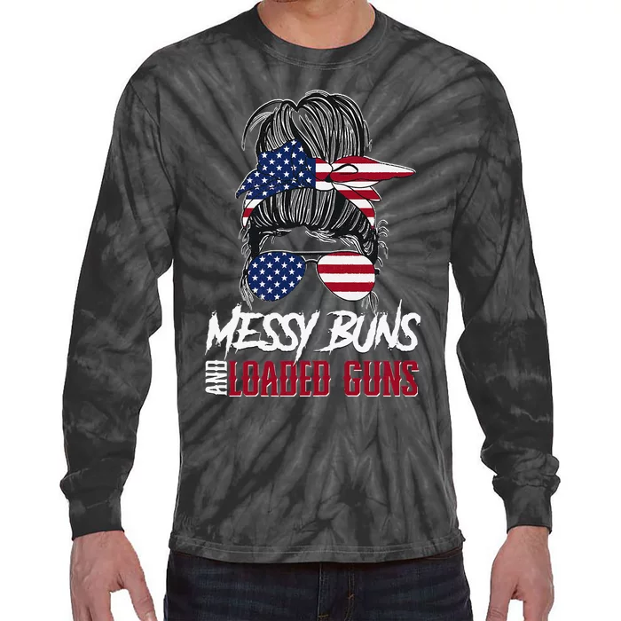 Wo 2A Messy Buns and Loaded Guns Tie-Dye Long Sleeve Shirt