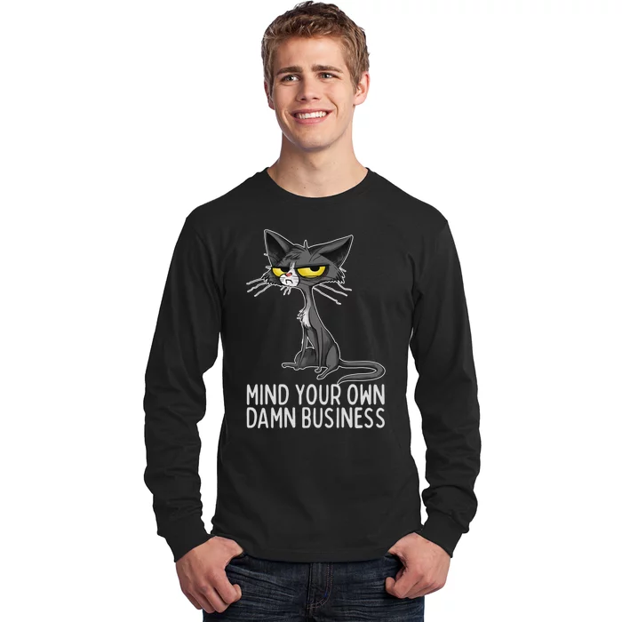 Waltz 2024 Mind Your Own Damn Business Cat Lady Funny Long Sleeve Shirt