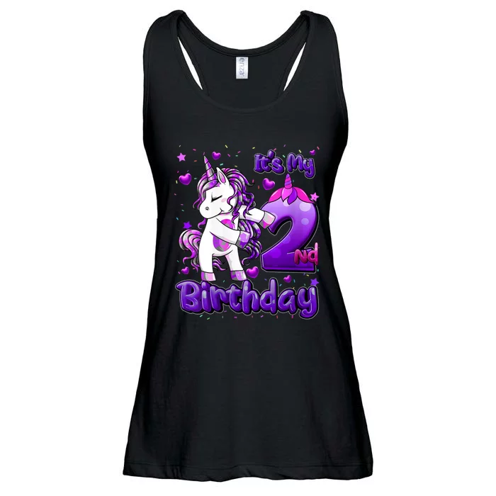 Womens 2 Years Old Unicorn Flossing 2nd Birthday Girl Unicorn Party Ladies Essential Flowy Tank