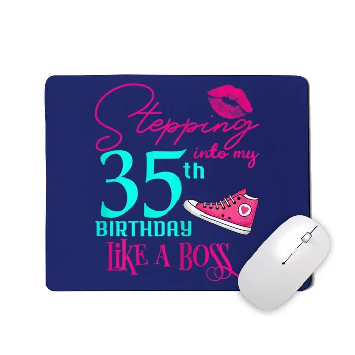 Wo 35th Birthday Like A Boss Funny Step Pink 35 Bday Wo Gift Mousepad