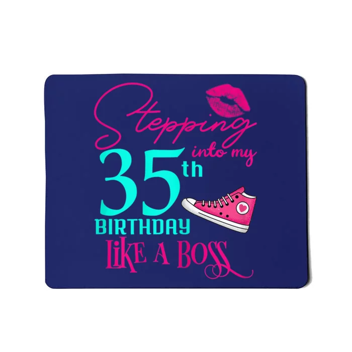 Wo 35th Birthday Like A Boss Funny Step Pink 35 Bday Wo Gift Mousepad