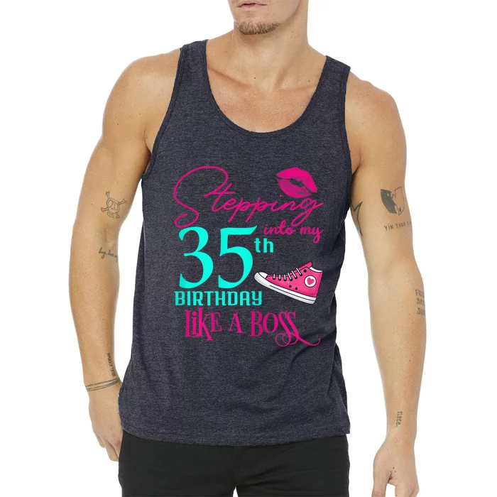 Wo 35th Birthday Like A Boss Funny Step Pink 35 Bday Wo Gift Tank Top